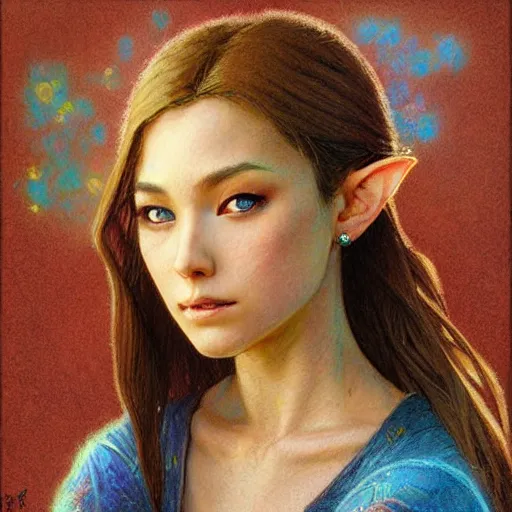 Image similar to zelda portrait, Crayon, textured art by Stanley Artgerm Lau , greg rutkowski, thomas kindkade, alphonse mucha, loish, norman rockwell