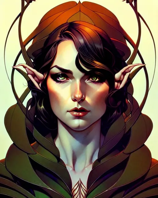 Image similar to artgerm, joshua middleton comic cover art, full body pretty female elven wood elf, symmetrical eyes, symmetrical face, long curly black hair, beautiful forest, rim lighting