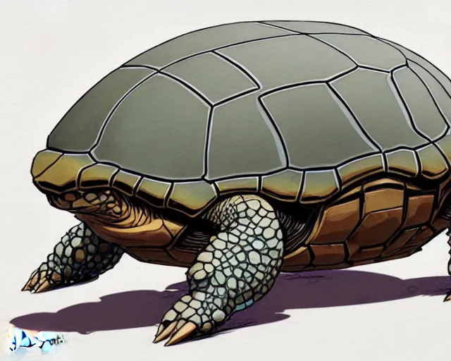 Prompt: a study of cell shaded cartoon of a mechanized turtle with a tank treads, and a human head, illustration, wide shot, subtle colors, post grunge, concept art by josan gonzales and wlop, by james jean, Victo ngai, David Rubín, Mike Mignola, Laurie Greasley, highly detailed, sharp focus, alien, Trending on Artstation, HQ, deviantart, art by artgem