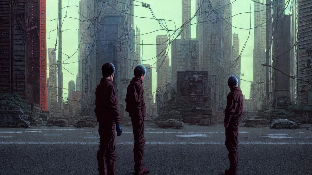 Prompt: realistic aesthetic highly detailed photography of characters in akira scene, characters with hyperrealistic highly detailed faces. from akira by katsuhiro otomo and alejandro hodorovski and denis villeneuve and gregory crewdson style with many details by mike winkelmann and vincent di fate in sci - fi style. volumetric natural light hyperrealism photo on dsmc 3 system