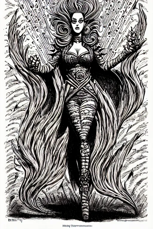 Prompt: katy perry, firework elemental, as a d & d monster, full body, pen - and - ink illustration, etching, by russ nicholson, david a trampier, larry elmore, 1 9 8 1, hq scan, intricate details, inside stylized border
