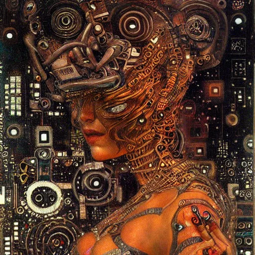 Image similar to stunning cybernetic demon trapped in circuitry hellscape, intricate detail, klimt, miro, royo, whealan, figure study,