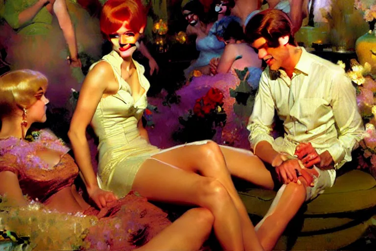 Prompt: sixties cocktail party, spring, soft light, painting by gaston bussiere, craig mullins, j. c. leyendecker