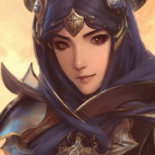 Image similar to Closeup of Lucina from Fire Emblem, D&D, fantasy, intricate, elegant, highly detailed, digital painting, artstation, concept art, matte, sharp focus, illustration, hearthstone, art by Artgerm and Greg Rutkowski and Alphonse Mucha