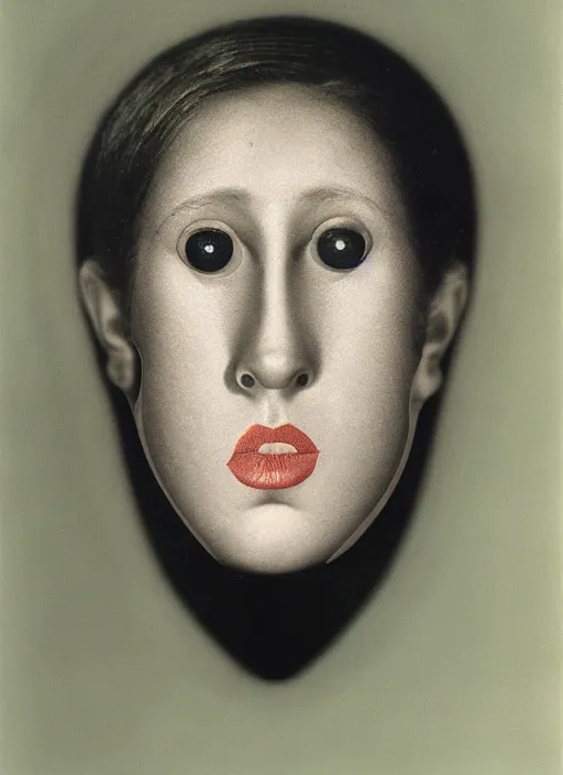 Image similar to female head made of tropical fish, surreal photography by Man Ray