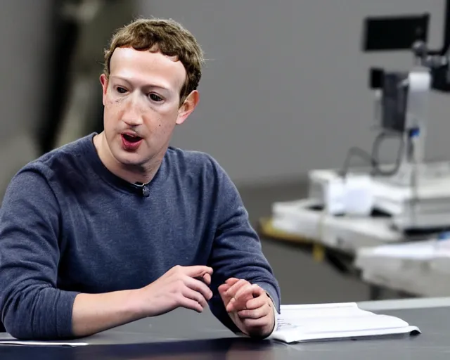 Prompt: mark zuckerberg plays termiantor, scene where his endoskelet gets exposet,
