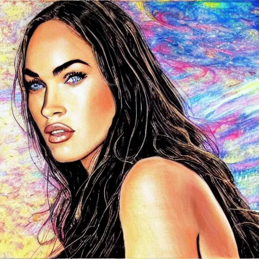 Image similar to “Megan Fox sand paintings, ultra detailed portrait, 4k resolution”