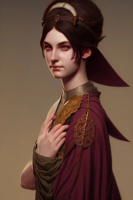 Image similar to a portrait of a Tiefling, illustration, soft lighting, soft details, painting oil on canvas by Edmund Blair Leighton and Charlie Bowater octane render trending on artstation d&d characters, 4k, 8k, HD