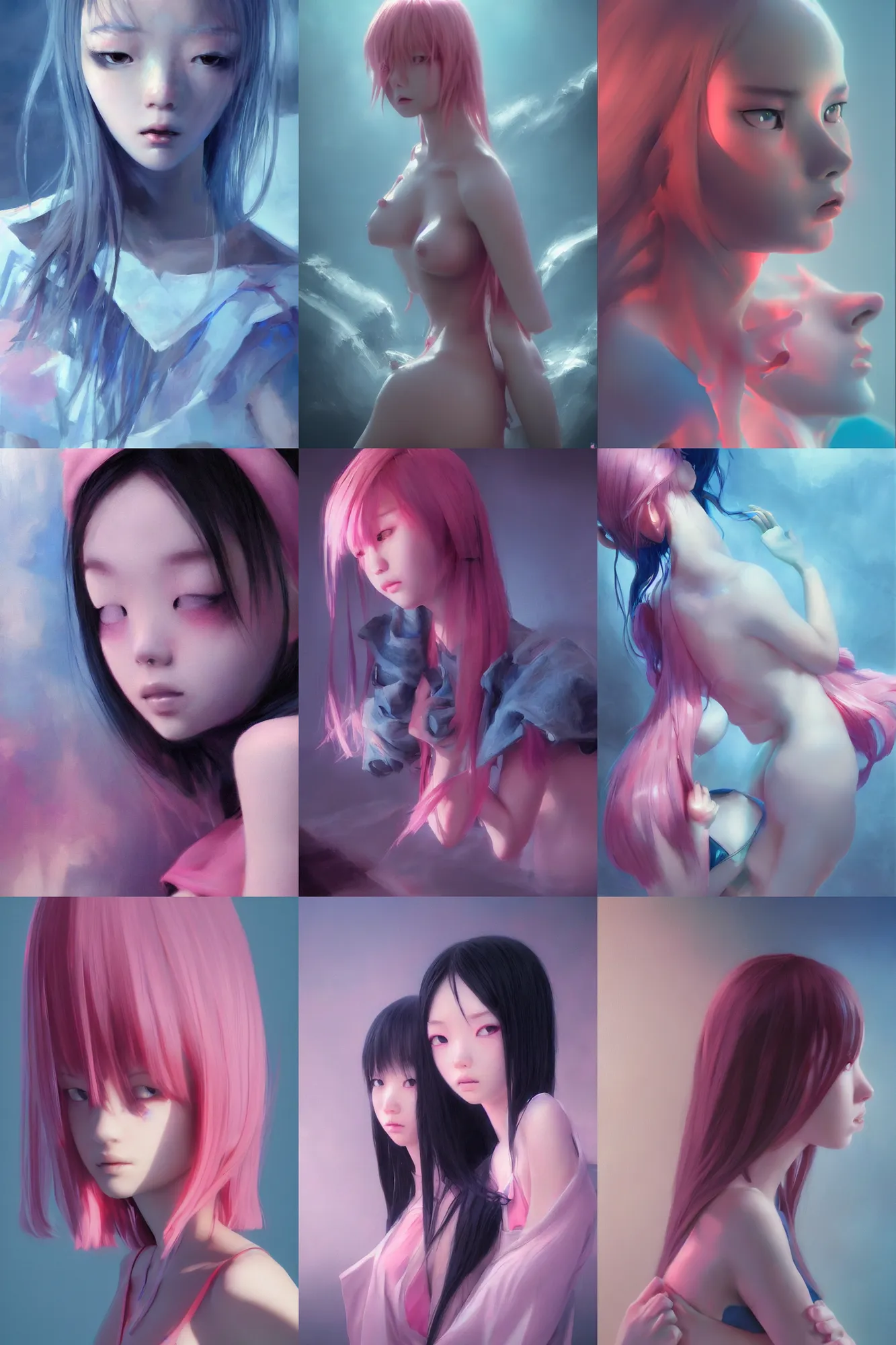 Prompt: 3d dark infrared octane render concept art by D. Jun, by Mo Xiang Tong Xiu, by Igarashi Daisuke, beauty portrait anime minimalists girls under dark pink and blue water. cute sad face. dramatic deep light, trending on artstation, oil painting.