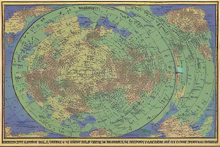 Image similar to Map of a heavenly realm including regional borders and statistics on population for each region, intricately detailed, full color