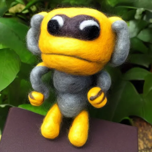 Prompt: a needle felted geodude, needle felting art.