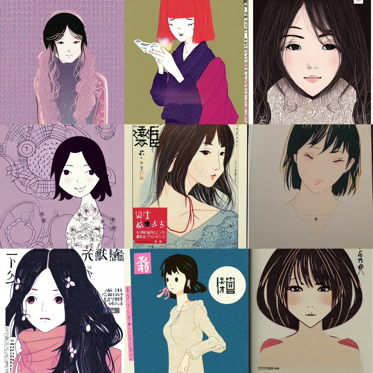 Prompt: single girl portrait, japanese comic magazine illustration, soft light, intricate design