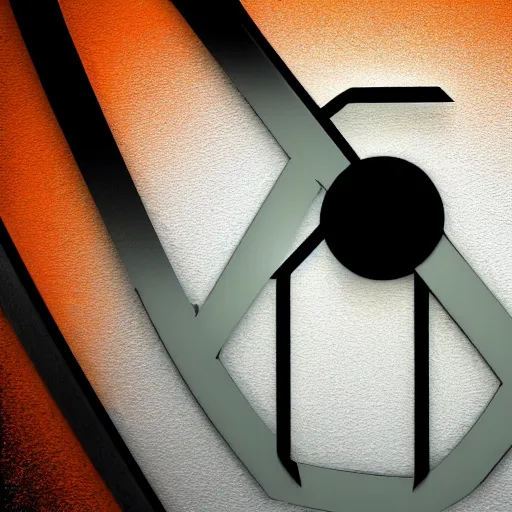 Image similar to Half Life 3 Logo, grainy, cracked, gradient, detailed, very detailed, heavily detailed, intricate details, intricately detailed, digital art, trending on artstation, 3D, studio quality lighting, dramatic lighting HD Quality, 4k resolution, 8k resolution, black background, Half Life 3 Logo is orange and is in the foreground, Realistic, Shiny Lighting, Shiny