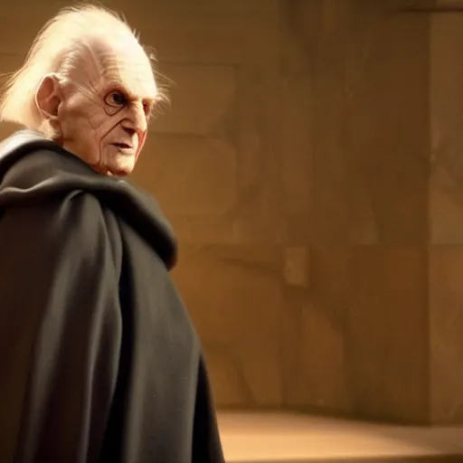 Image similar to emperor palpatine preaching to people at church, 8k cinematic lighting, very sharp detail, anatomically correct
