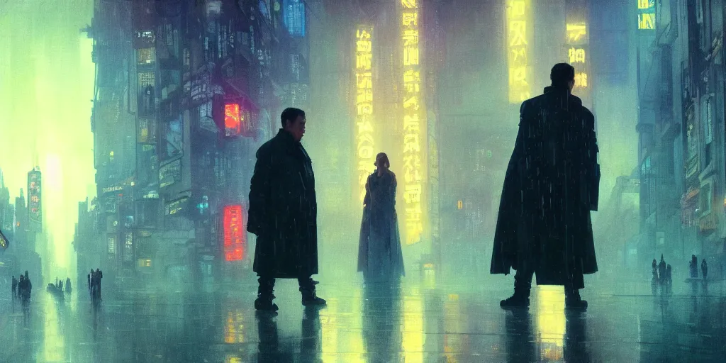 Image similar to 2 0 1 8 blade runner movie still jamie chung look at the cityscape from roof matrix perfect face fine realistic face pretty face neon puffy jacket blue futuristic sci - fi elegant by denis villeneuve tom anders zorn hans dragan bibin thoma greg rutkowski ismail inceoglu illustrated sand storm alphonse mucha