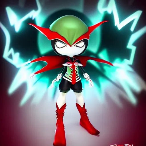 Prompt: super cute chibi Spawn 3D concept art by Todd mcfarlane, 4K, anthropomorphic, elegant, glowing effect, ornate, dynamic, centered, sharp focus, beautiful detailed, face very realistic, Game Art!!, hyper detailed, no background, cartoon, cinematic, raytrace, Trend on artstation, C4D