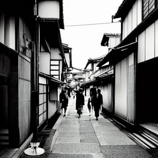 Prompt: walking the streets of old kyoto by inio asano