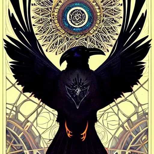 Image similar to simple mandala of ravens, emotionally evoking symbolic metaphors, fantasy, ornamental, detailed digital painting, artstation, concept art, painterly, sharp focus, illustration, art by John Collier and Krenz Cushart and Artem Demura and Rafael and Alphonse Mucha and Albert Aublet