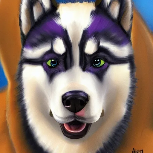 Image similar to a portrait painting of a husky in cowboy costume, wearing a cowboy hat, in the style of anime, humanoid, personify, anthropomorphic, trending on artstation