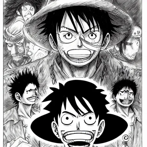 Image similar to [ luffy mustache ] ( by kim jung gi ) ( by kentaro miura )