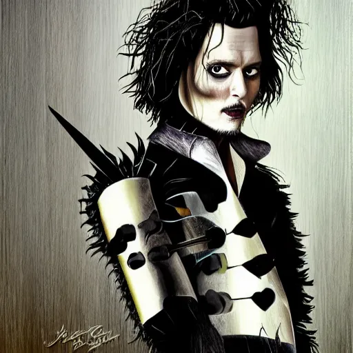 Image similar to portrait of johnny depp as edward scissorhands, highly detailed, centered, solid color background, digital painting