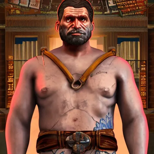 Image similar to saint homo neanderthalis with science bible on hand, gta chinatown art style, bioshock infinite art style, sharp focus hyperrealistic, rgba colors, remove duplicate content, justify contents center.