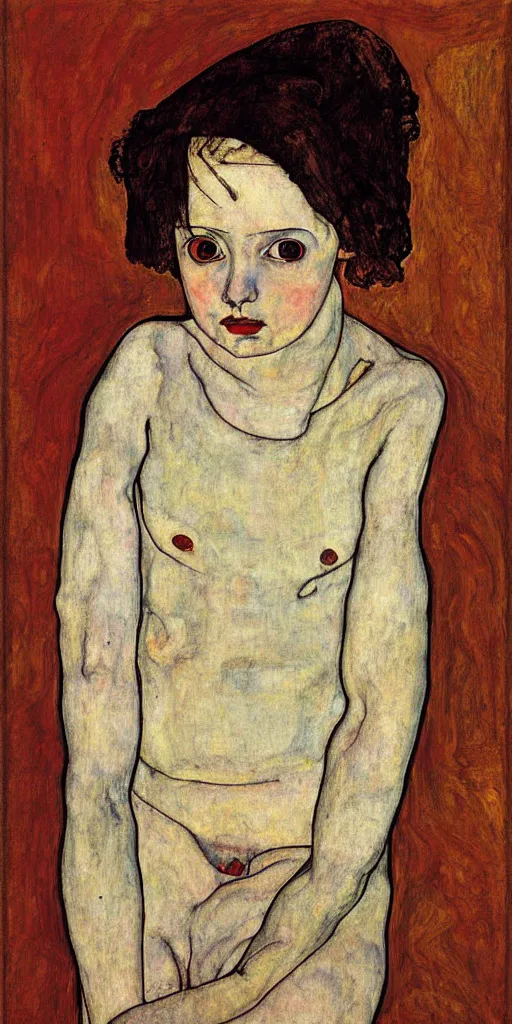 Image similar to painting of a girl by Egon Schiele