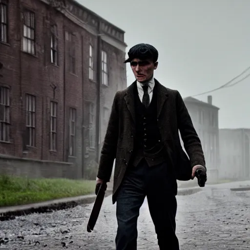 Prompt: thomas shelby walking down an empty street