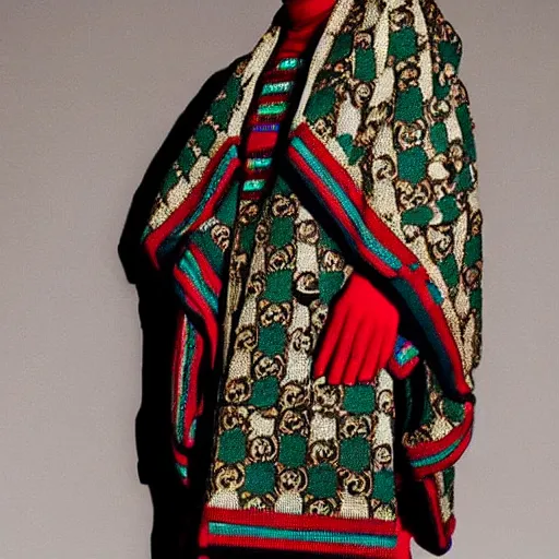 Image similar to hispanic brown skin wearing gucci colorful intense intricate textile chiton himation cloak tunic detailed streetwear cyberpunk modern fashion