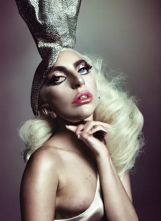 Image similar to lady gaga photohoot styled by nick knight posing ,studio lighting, majestic style , vogue magazine, Highly realistic. High resolution. Highly detailed. Dramatic. 8k.4k.