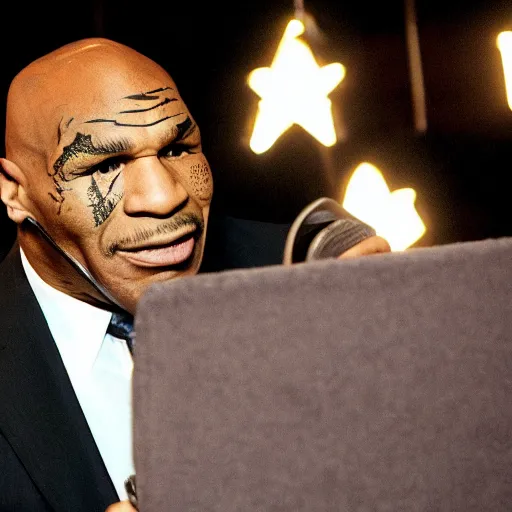 Image similar to this is probably the first time mike tyson is speaking on the phone. and what is he saying? why is he being held hostage and what is his state of mind?