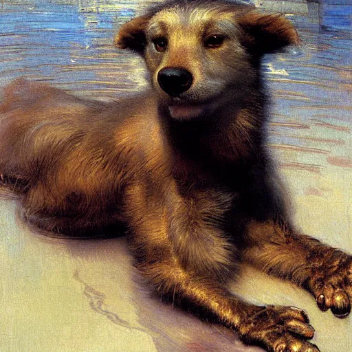 Image similar to a portrait of an animal in the pool, furry body, furry arms, furry legs, furry tail. highly detailed painting by gaston bussiere, craig mullins, j. c. leyendecker, furry