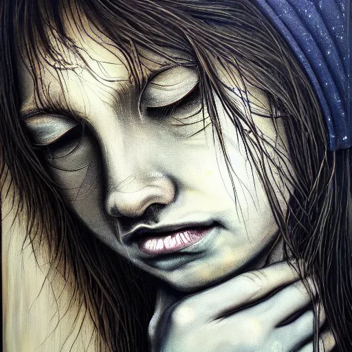 Image similar to highly detailed painting of deep sadness alone, expressive emotional sadness piece, trending on art station, abstract emotional sadness expression, very very very beautiful