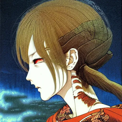 Image similar to prompt : portrait of fantasy painted in miyazaki color style drawn by katsuhiro otomo and takato yamamoto, inspired by fables, china doll face, smooth face feature, intricate oil painting, high detail, sharp high detail, manga and anime 2 0 0 0