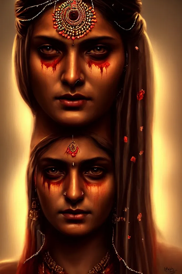 Image similar to epic professional digital art of beautiful indian 🧟♀👰♀, ambient lighting, painted, impressive, leesha hannigan, wayne haag, reyna rochin, perfect face, symmetrical, best on artstation, cgsociety, wlop, pixiv, stunning, gorgeous, much wow, cinematic, masterpiece