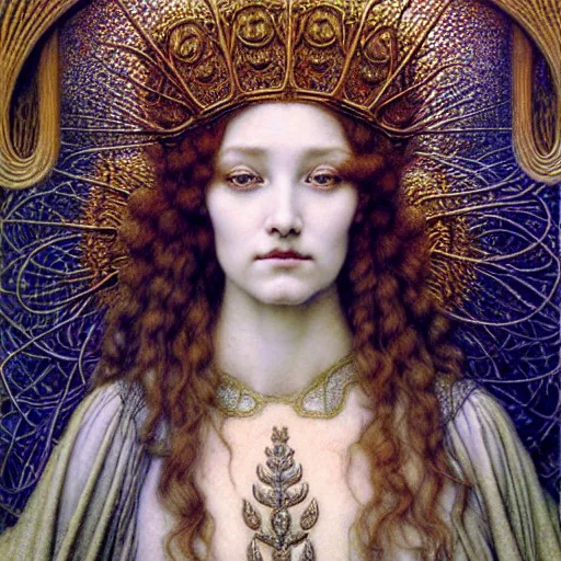 Image similar to detailed realistic beautiful young medieval queen face portrait by jean delville, gustave dore, ernst haeckel and marco mazzoni, art nouveau, symbolist, visionary, gothic, pre - raphaelite