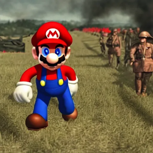 Prompt: mario in the world war two battlefields