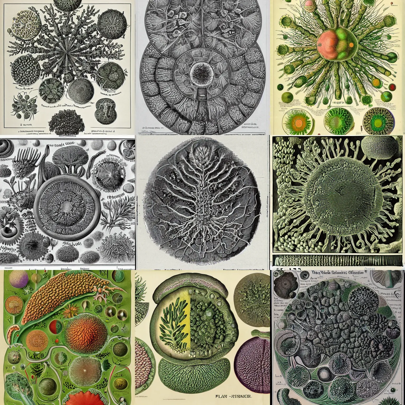 Prompt: plant cell scheme detailed scientific microbiological illustration in vintage Victorian England style, made by Ernst Haeckel