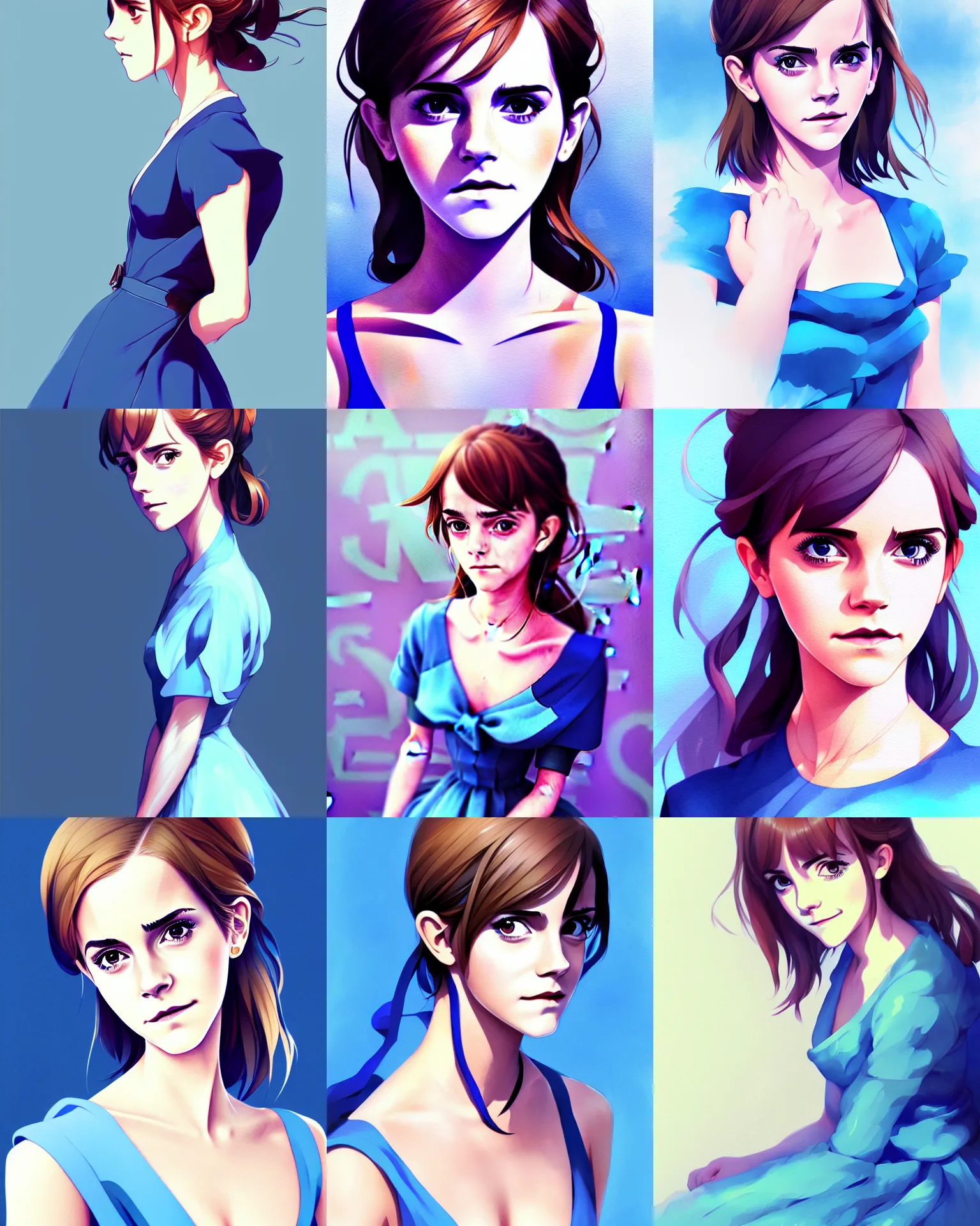 Prompt: emma watson in blue dress, portrait shinkai makoto studio ghibli studio key hideaki anno sakimichan stanley artgerm lau rossdraws james jean marc simonetti elegant highly detailed digital painting artstation pixiv