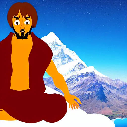 Prompt: Shaggy from scooby doo as a monk meditating on the top of Mount Everest, digital art