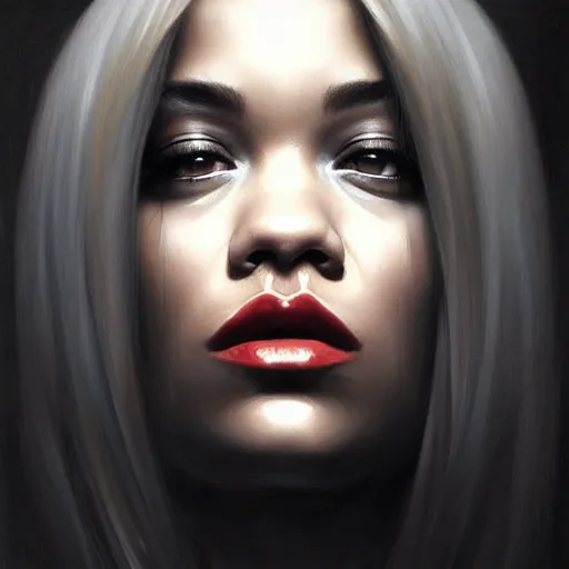 Prompt: Rita Ora , colorful painting on grey scale face, powerful , magic, thunders, dramatic lighting, intricate, wild, highly detailed, digital painting, artstation, concept art, smooth, sharp focus, illustration, art by artgerm and greg rutkowski and alphonse mucha, footage