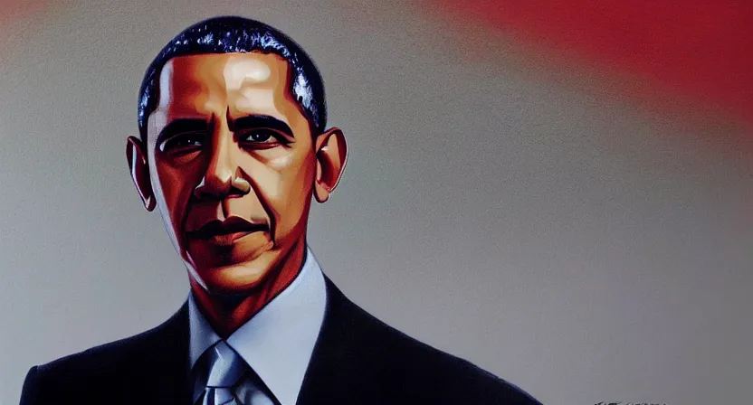 Image similar to portrait of barack obama, artwork by salman toor, cinematic light, atmospheric effects