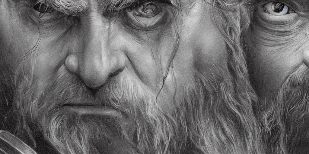 Image similar to close up pencil sketch of middle earth and hobbits ,digital art, high detail, hyper realistic,