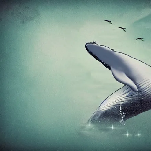 Prompt: photomanipulation of a whale that has tiny fairy wings, fully detailed, inspired by fairy tooth's wings