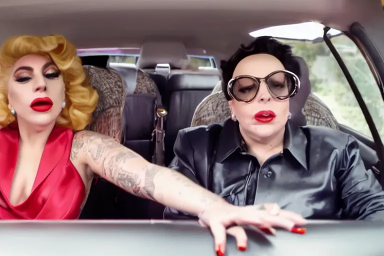 Image similar to lady gaga and judy garland in carpool karaoke, lady gaga, judy garland, red weapon 8 k s 3 5, cooke anamorphic / i lenses, highly detailed, cinematic lighting