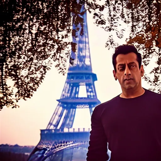 Image similar to photo of Salman Khan in Paris, nikon, bokeh, eiffel tower,