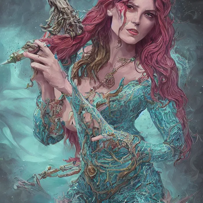 Image similar to sea witch casting a spell, d & d style, trending on artstation, intricate, highly detailed, vivid painting, colorful, art by alexandr leskinen