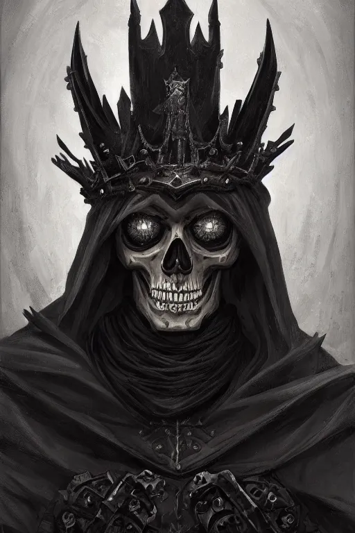 Image similar to portrait of an dark ominous skeleton king dressed in black robes wielding deadly electric powers, oil on canvas, gothic style, ornate, elegant, highly detailed, concept art, trending on artstation