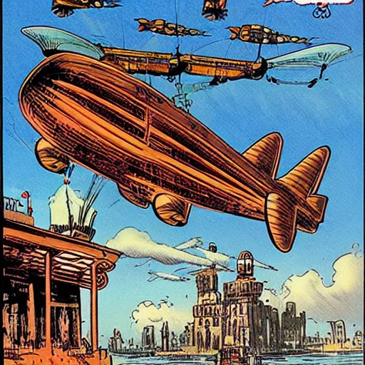 Image similar to steampunk flying air-ship by Dave Gibbons, Jack Kirby, Will Eisner