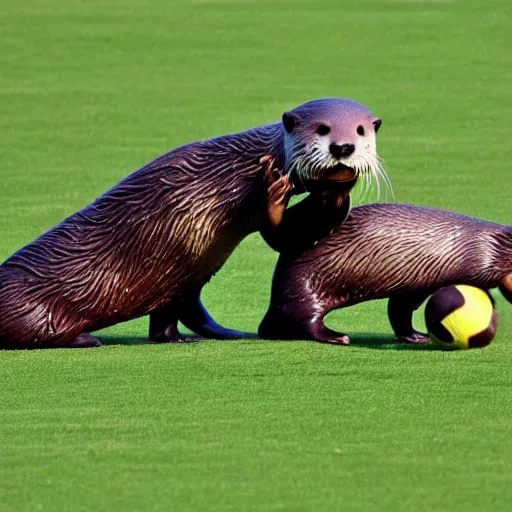 Prompt: otters'playing football